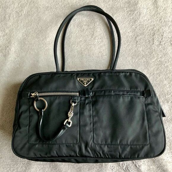 Vintage Prada Tessuto Black Nylon Front Zipper Pocket Mini Boston Bag - Picture 1 of 16